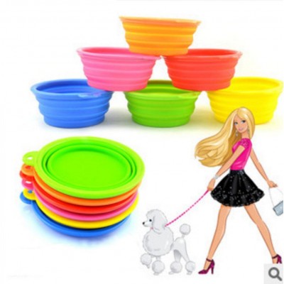 Wholesale silicone foldable pet cat dog bowl folding collapsible puppy doggy feeder water food container custom logo